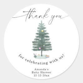 Aquarel Kerstboom Dank je Ronde Sticker