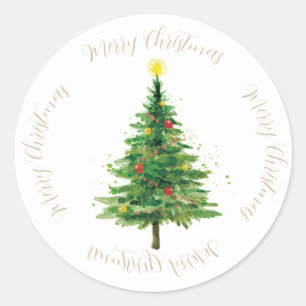 Aquarel kerstboom en ster ronde sticker