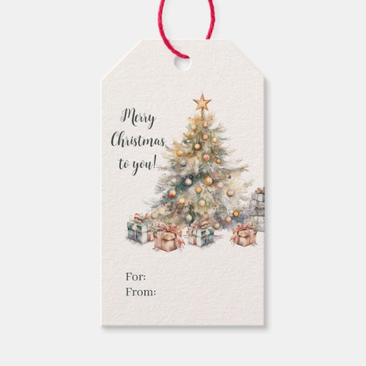 Aquarel Kerstboom Gift Label Cadeaulabel (Voorkant)