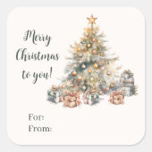 Aquarel Kerstboom Gift Sticker (Voorkant)
