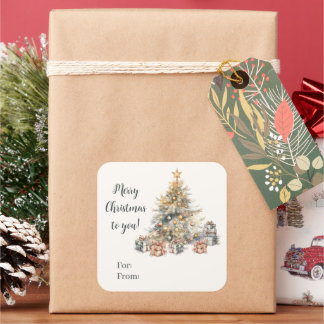 Aquarel Kerstboom Gift Sticker