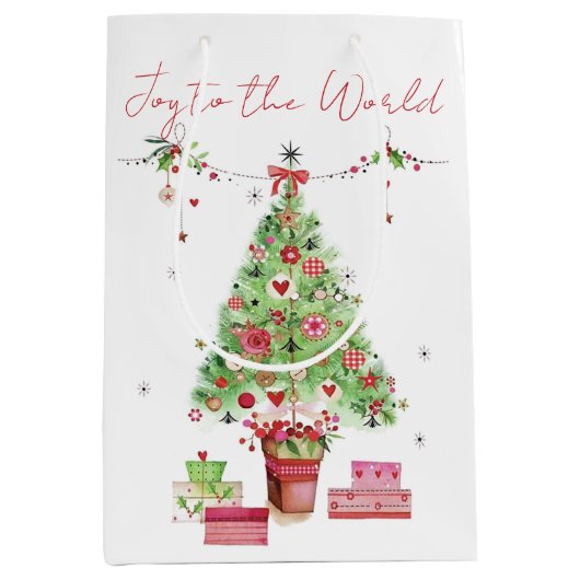Aquarel kerstboom medium cadeauzakje (Voorkant)
