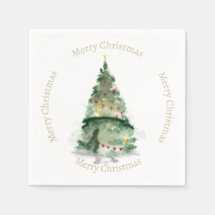 Aquarel kerstboom met kerstgroet servet