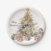 Aquarel Kerstboom Papier Borden Papieren Bordje (Voorkant)