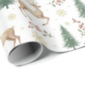 Aquarel Kerstbos, Rendieren, Bessen Cadeaupapier (Rol Hoek)