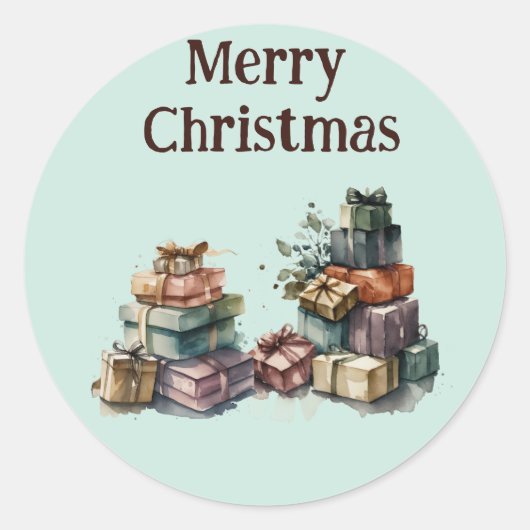 Aquarel Kerstcadeaus Ronde Sticker (Voorkant)