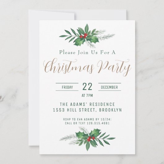 Aquarel Kerstfeest Uitnodiging (Achterkant)