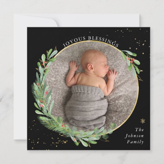 Aquarel Kerstgroen Gelukkige Zegeningen Feestdagenkaart (Voorkant)