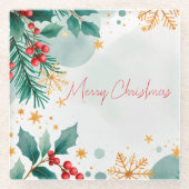 Aquarel Kerstmis Glas Onderlegger – Elegant Glazen Onderzetter (Voorkant)