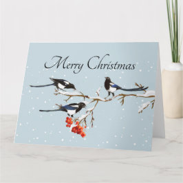 Aquarel Kerstmis Hulst Ekster Vogel Natuur Kunst Kaart