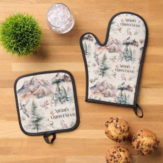 Aquarel Kerstmis Ovenwant & Pannenlap Set (Top down)