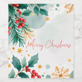 Aquarel Kerstmis Wijnlabel – Elegant Wijn Etiket (Enkel label)