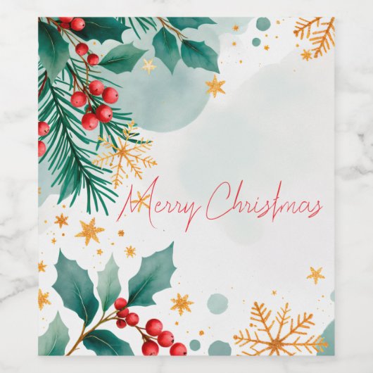 Aquarel Kerstmis Wijnlabel – Elegant Wijn Etiket (Enkel label)