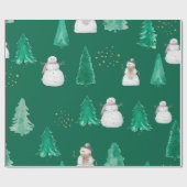 Aquarel Kerstspar bomen met sneeuwpoppen Cadeaupapier (Vlak)
