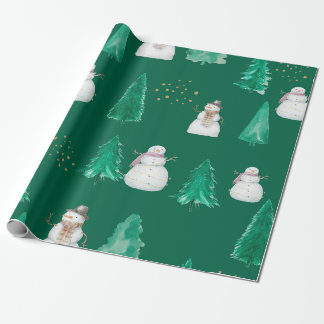 Aquarel Kerstspar bomen met sneeuwpoppen Cadeaupapier