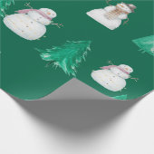 Aquarel Kerstspar bomen met sneeuwpoppen Cadeaupapier (Hoek)