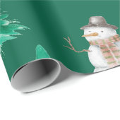 Aquarel Kerstspar bomen met sneeuwpoppen Cadeaupapier (Rol Hoek)