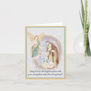 Aquarel kerststal en engel op maat feestdagen kaart