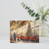 Aquarel Kersttrein Warenhuis herinnering Briefkaart (Staand voorkant)