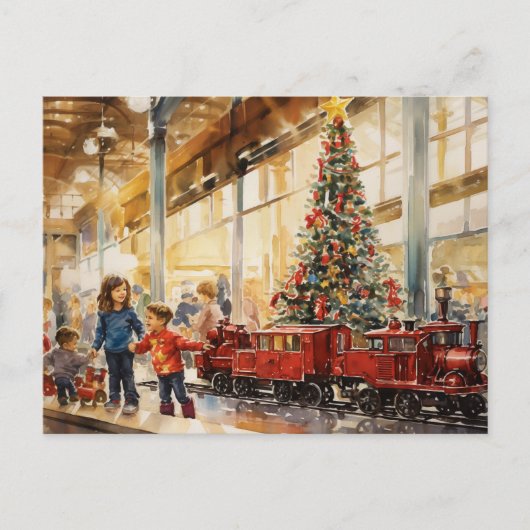 Aquarel Kersttrein Warenhuis herinnering Briefkaart (Voorkant)