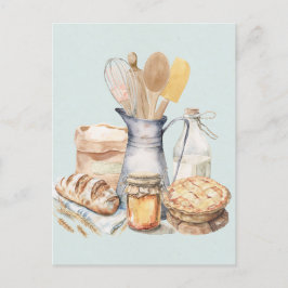 Aquarel Keuken Gereedschap Bakbenodigdheden Brood Briefkaart