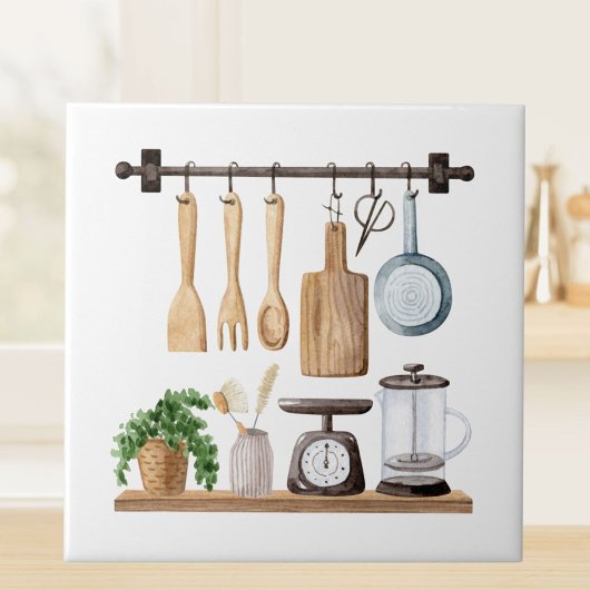 Aquarel Keuken Gereedschap Tegeltje