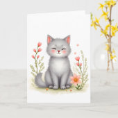 Aquarel Kitten Lieve Kat met Bloemen Blank Kaart (Gele Bloem)