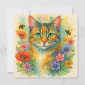 Aquarel kitten met bloemen kaart (Voorkant)