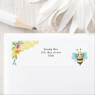 Aquarel kleine bij en honingraten etiket