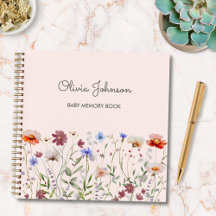 Aquarel Kleurrijk Babyboek met Wilde Bloemen Herin