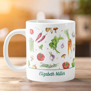 Aquarel Kleurrijke Groenten Gepersonaliseerde Naam Grote Koffiekop