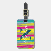 Aquarel Kleurrijke Textuur Blauwe Witte Monogram Bagagelabel (Voorkant verticaal)