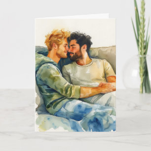 Aquarel knuffelen op blauwe bank kaart