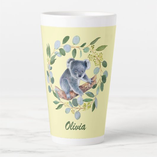 Aquarel Koala en Eucalyptus Krans   Latte Mok (Voorkant)