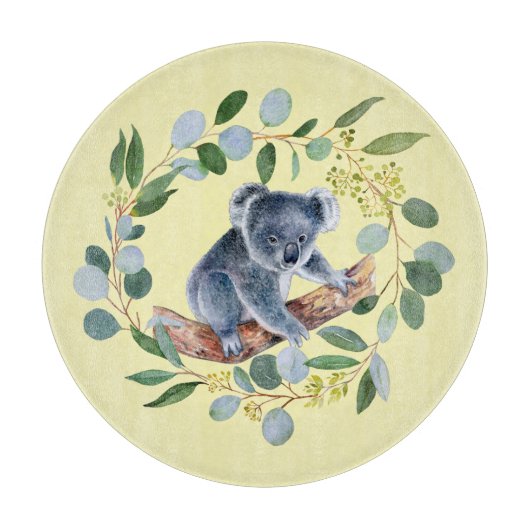 Aquarel Koala en Eucalyptus Krans Snijplank (Voorkant)