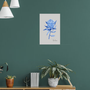 Aquarel Kobaltblauwe Tropische Protea Bloem Poster
