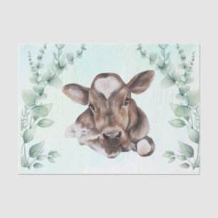 Aquarel Koe Baby Kalf Eucalyptus Tissuepapier