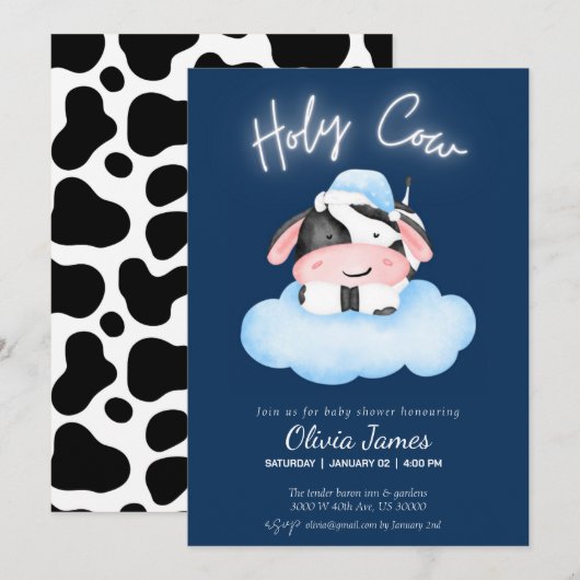 Aquarel koe jongen baby shower kaart (Voorkant / Achterkant)