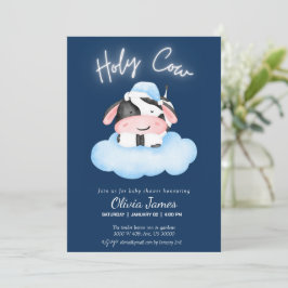 Aquarel koe jongen baby shower kaart