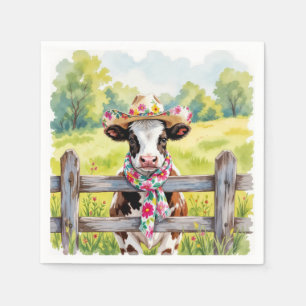 Aquarel Koe met Zomerhoed Servet