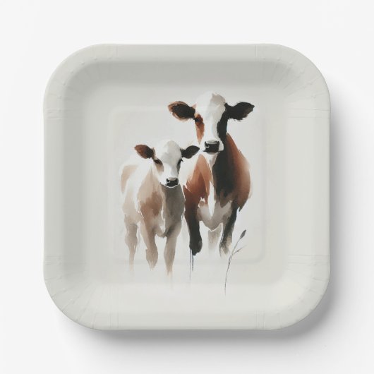 Aquarel Koeien Minimal Landelijke Bruiloft Papieren Bordje (Voorkant)