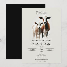 Aquarel Koeien Minimalistische Rustieke Verloving  Kaart
