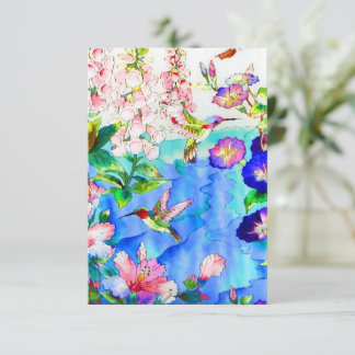 Aquarel Kolibrie & Bloemen RSVP Kaartje