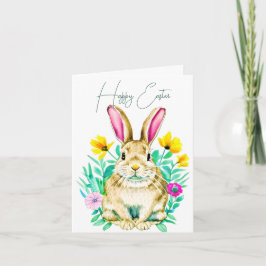 Aquarel konijn en lente bloemen op maat gemaakte P Kaart