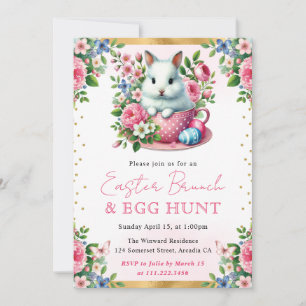 Aquarel Konijn Lente Bloemen Pasen Brunch Kaart