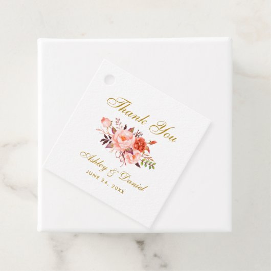 Aquarel Koraal Bloem Goud Trouw Dank Je Bedankjes Labels (In situ)