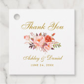 Aquarel Koraal Bloem Goud Trouw Dank Je Bedankjes Labels (Voorkant)