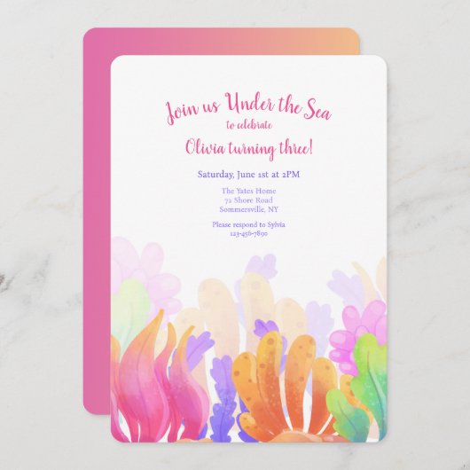 Aquarel Koraal Uitnodiging (Voorkant / Achterkant)