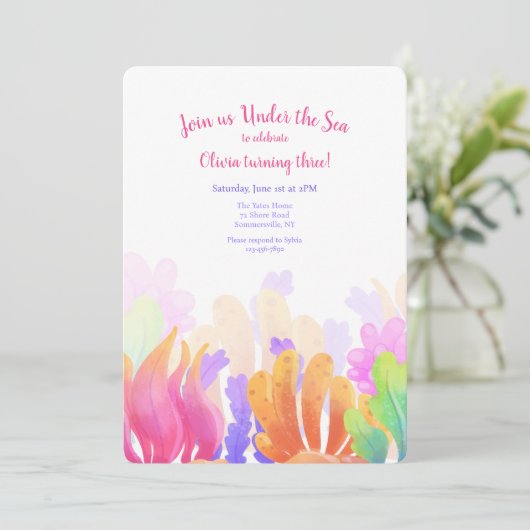 Aquarel Koraal Uitnodiging (Staand voorkant)