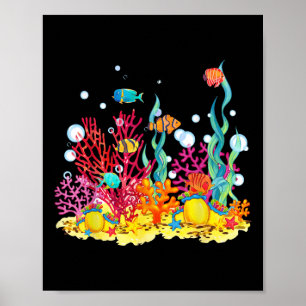 Aquarel Koraalrif Met Vissen, Mooie Onderwaterwere Poster